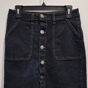 Button-Front Dark Blue Denim Skirt